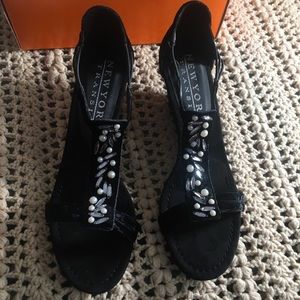 New York Transit black suede 3” wedge  9.5 M
